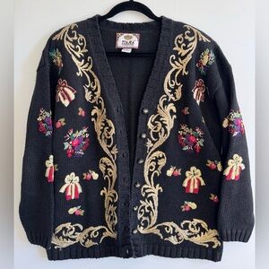 🎁 Vintage 90’s Tiara International Embroidered Tacky Christmas Cardigan Sweater
